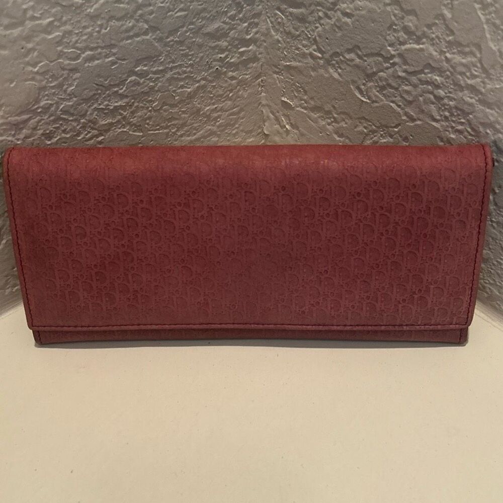Christian Dior Long Wallet Mauve Pink All Over Logo Print Card Holder Luxury